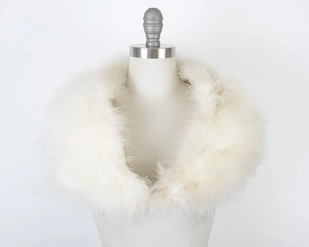 1960s White Marabou Feather Hat and Wrap Set
