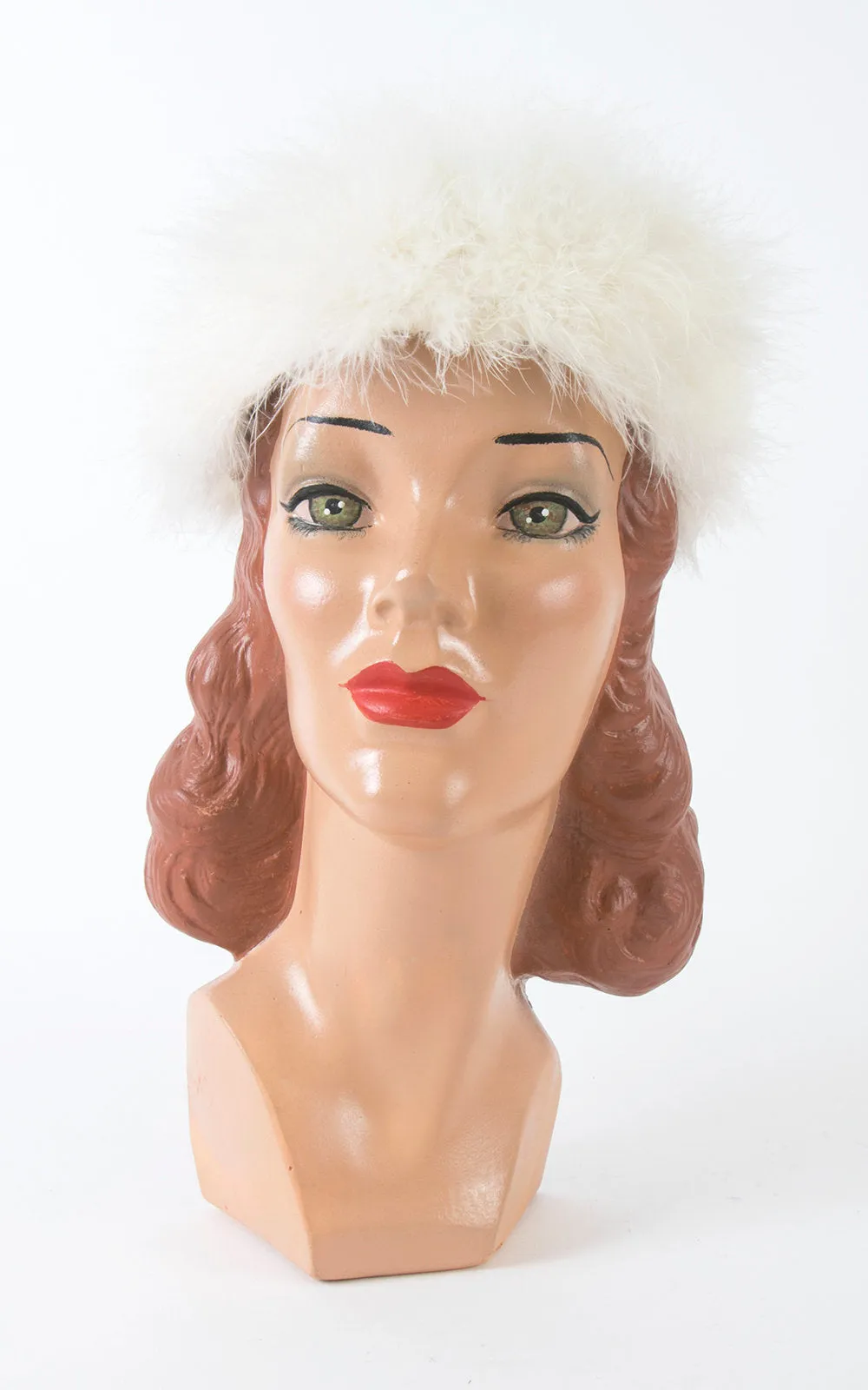 1960s White Marabou Feather Hat and Wrap Set