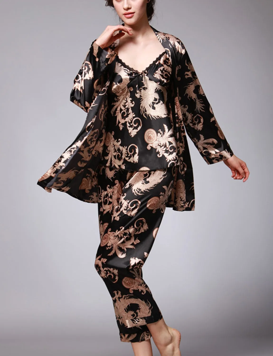 3-Piece Satin Pajamas For Women