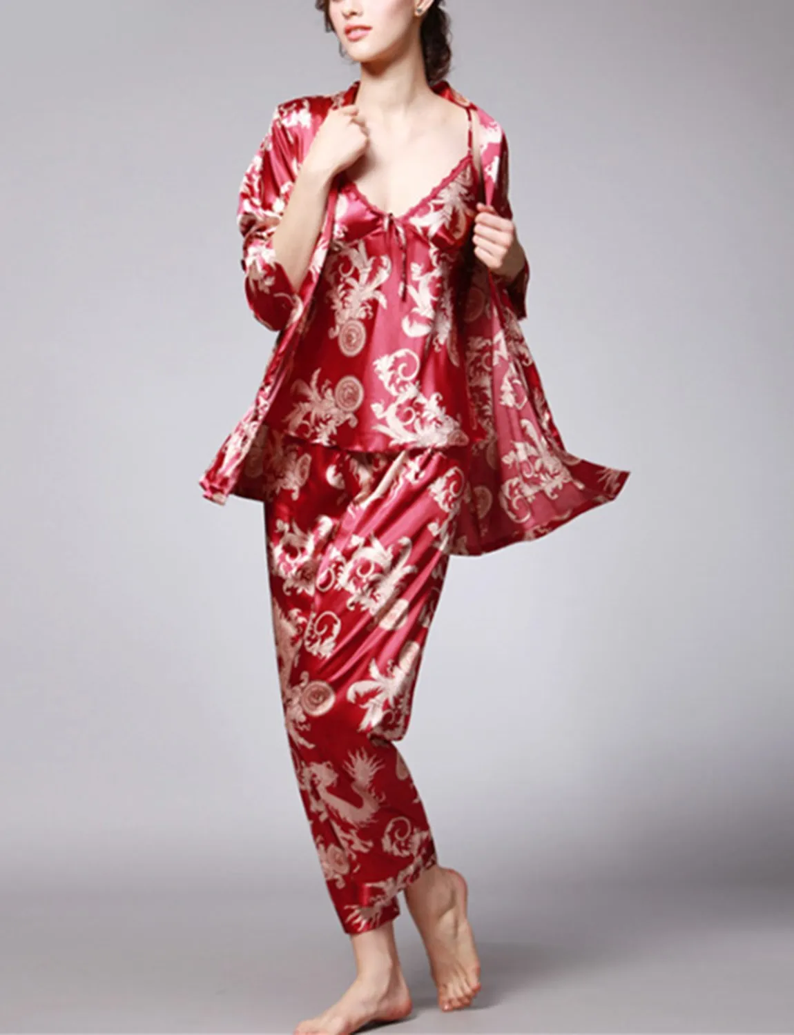 3-Piece Satin Pajamas For Women