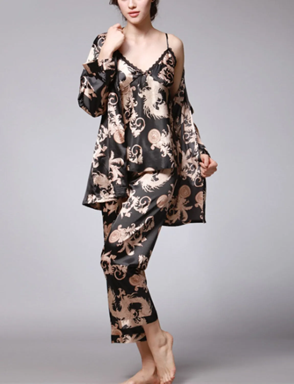 3-Piece Satin Pajamas For Women
