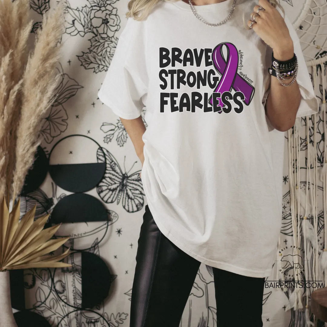Alzheimer  Awareness Brave Strong Fearless  Awareness Tee
