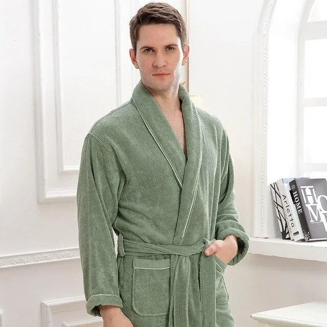 Bathrobe men cotton robe winter Long towel fleece Pajamas Men Nightgown soft warm thick lovers Sleepwear kimono homme gown