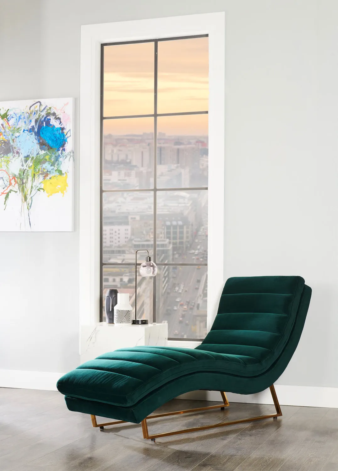 Belfry Velvet Chaise - Green