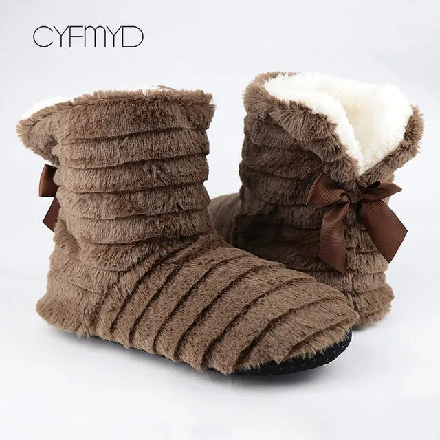 Butterfly Knot Winter Indoor Shoes For Girls Warm Plush Home Slippers Soft size 36-42 Superstar