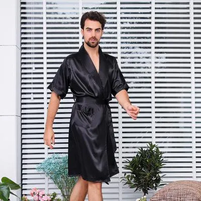 CEARPION Men Satin Bathrobe Plus Size 5XL Sleepwear Long-sleeved Kimono Bath Robe Gown Men Silky Nightgown Print Pyjama