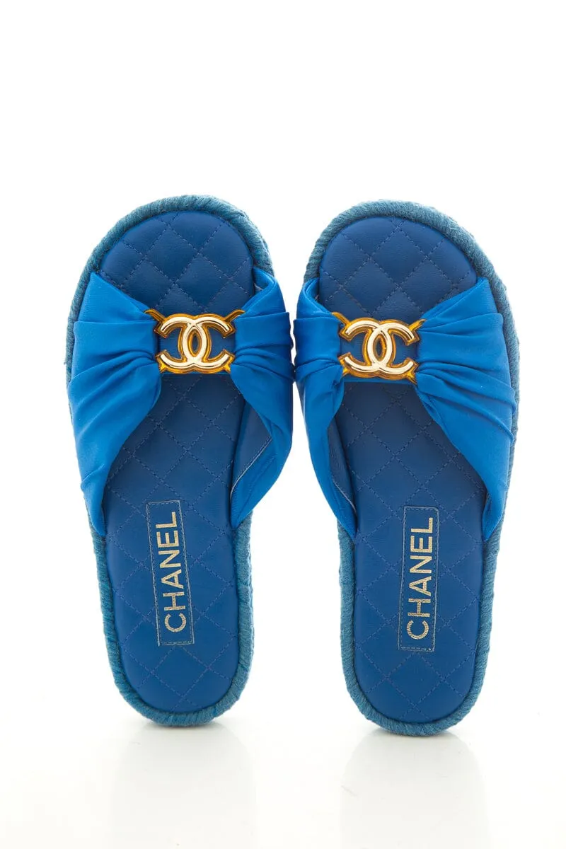 Chanel "Cloth"  Blue Slides SZ 36