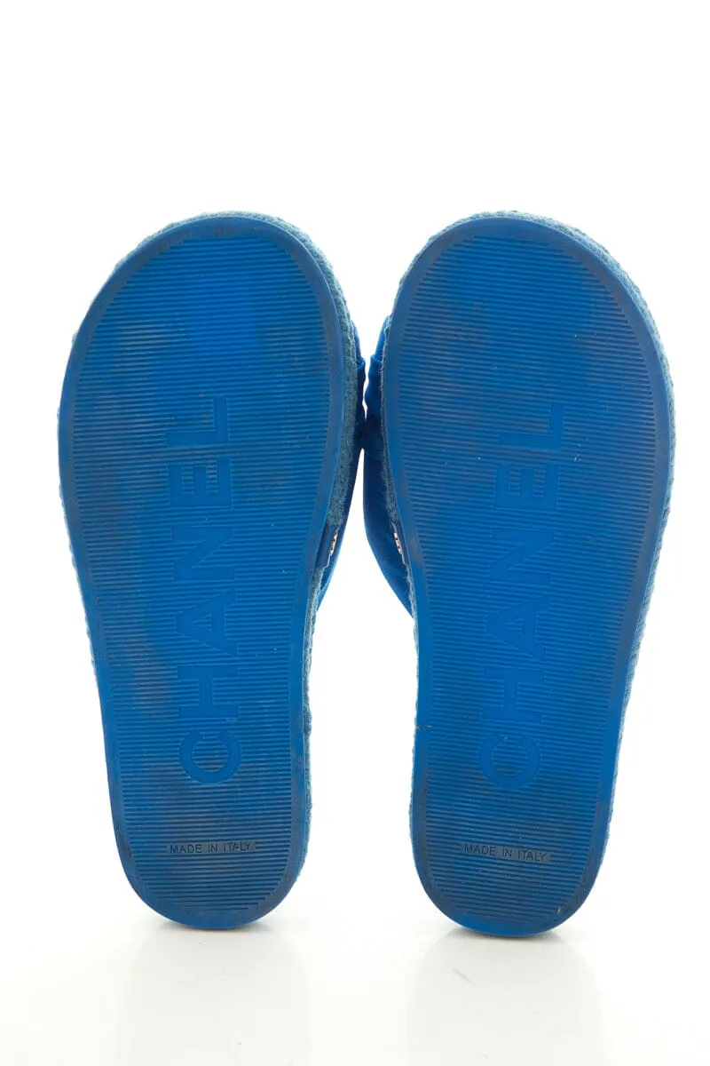 Chanel "Cloth"  Blue Slides SZ 36