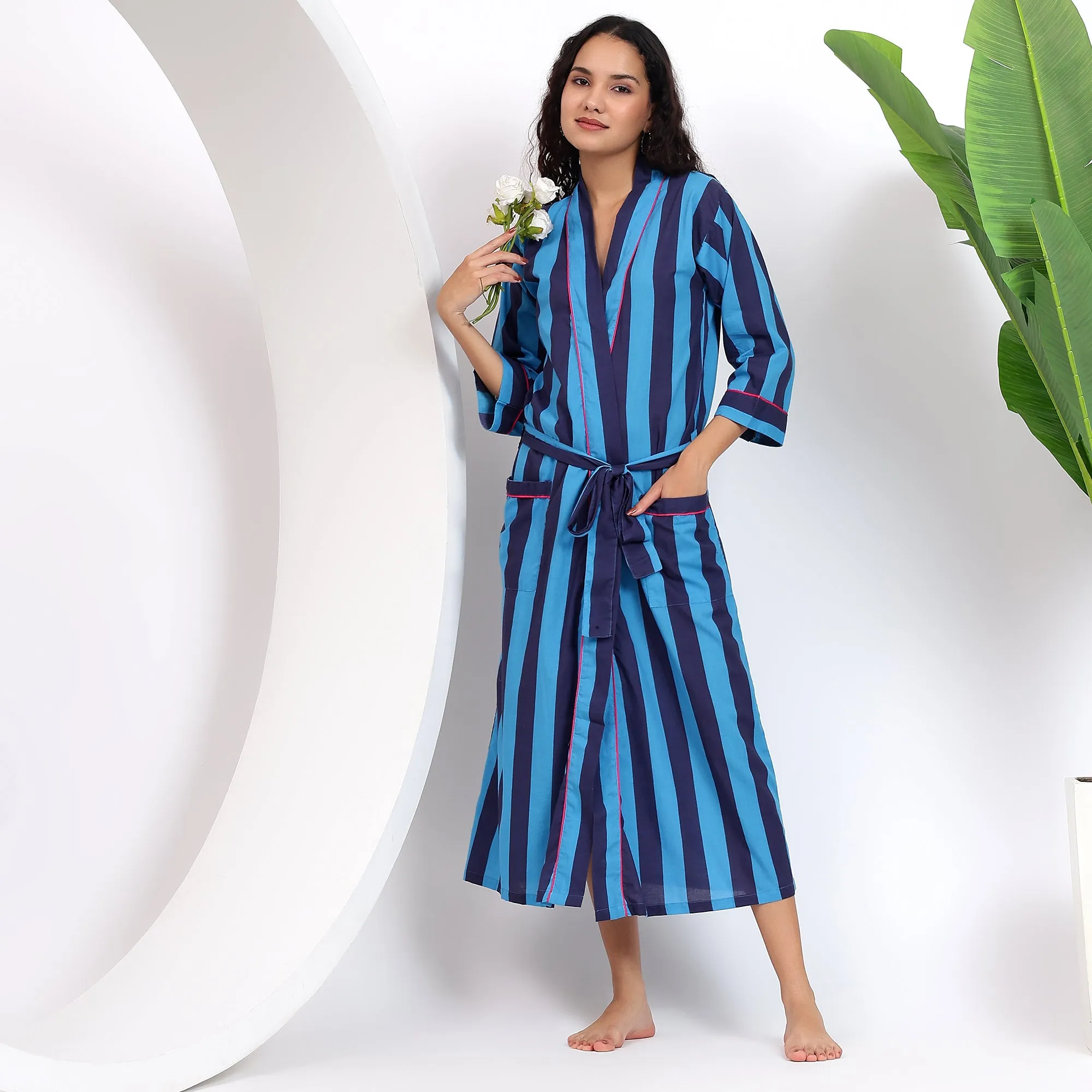 Cotton Blue Kimono Robes | Ideal for Relaxation and Style
