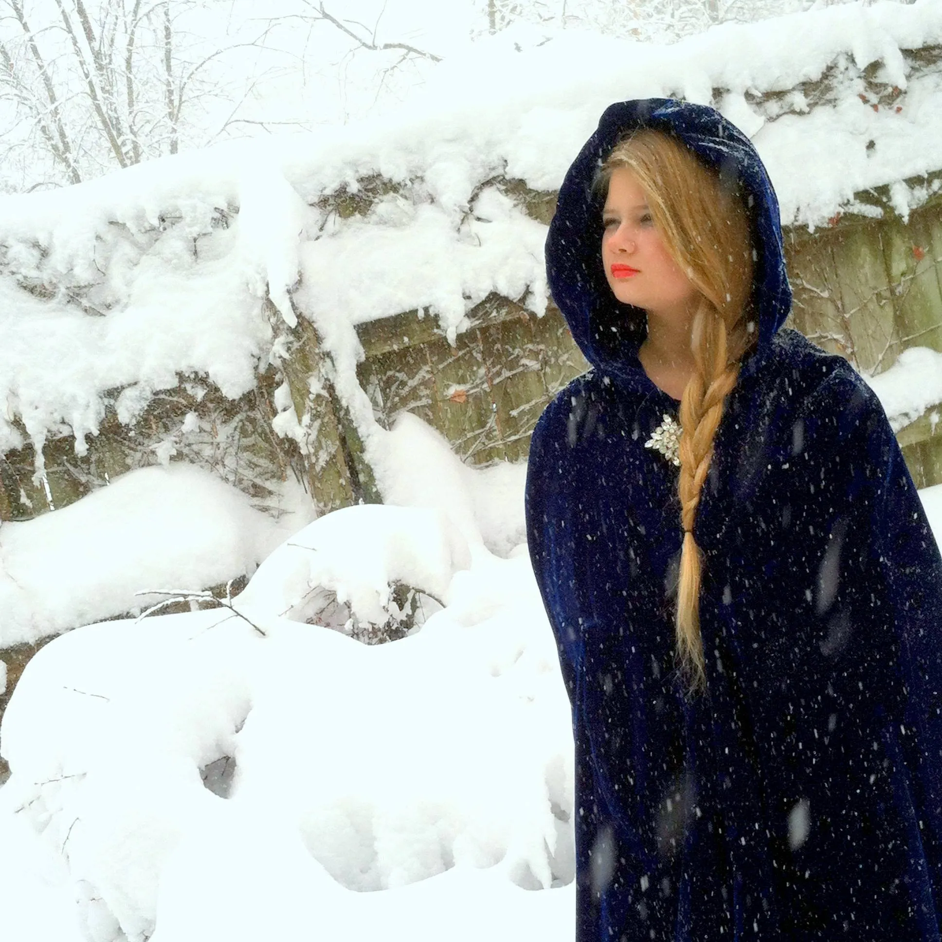 Deep Sapphire Blue Velvet Hooded Cloak circa 1960s