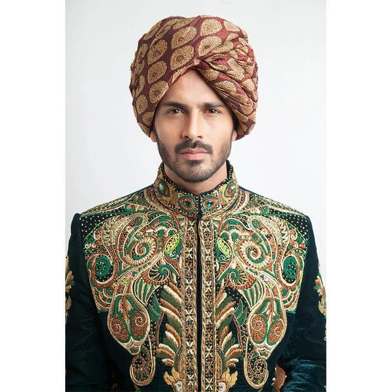 Deep Sea Green Velvet Form Fitted Sherwani