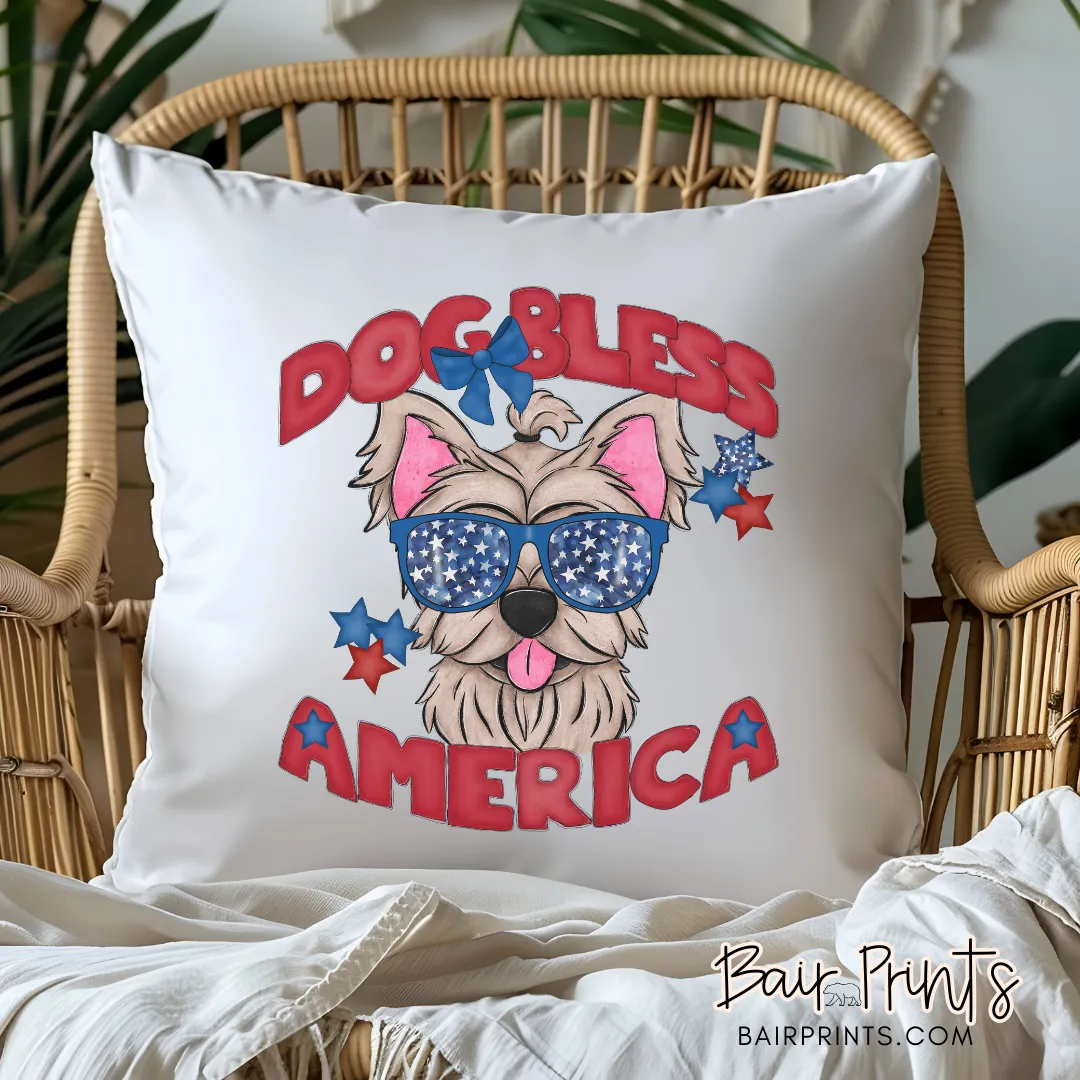 Dog Bless America Yorkie Pillow