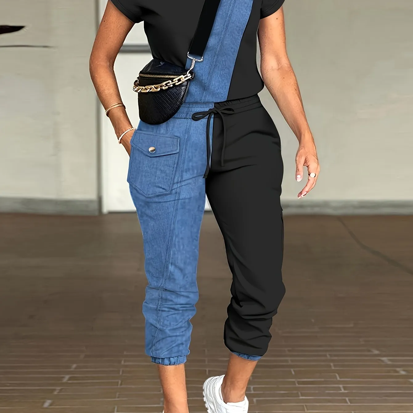 Effortlessly Chic Two-Piece Set - Women's Casual Colorblock Crew Neck Short Sleeve Top with Cozy Drawstring Pants for Daily Wear & Leisure