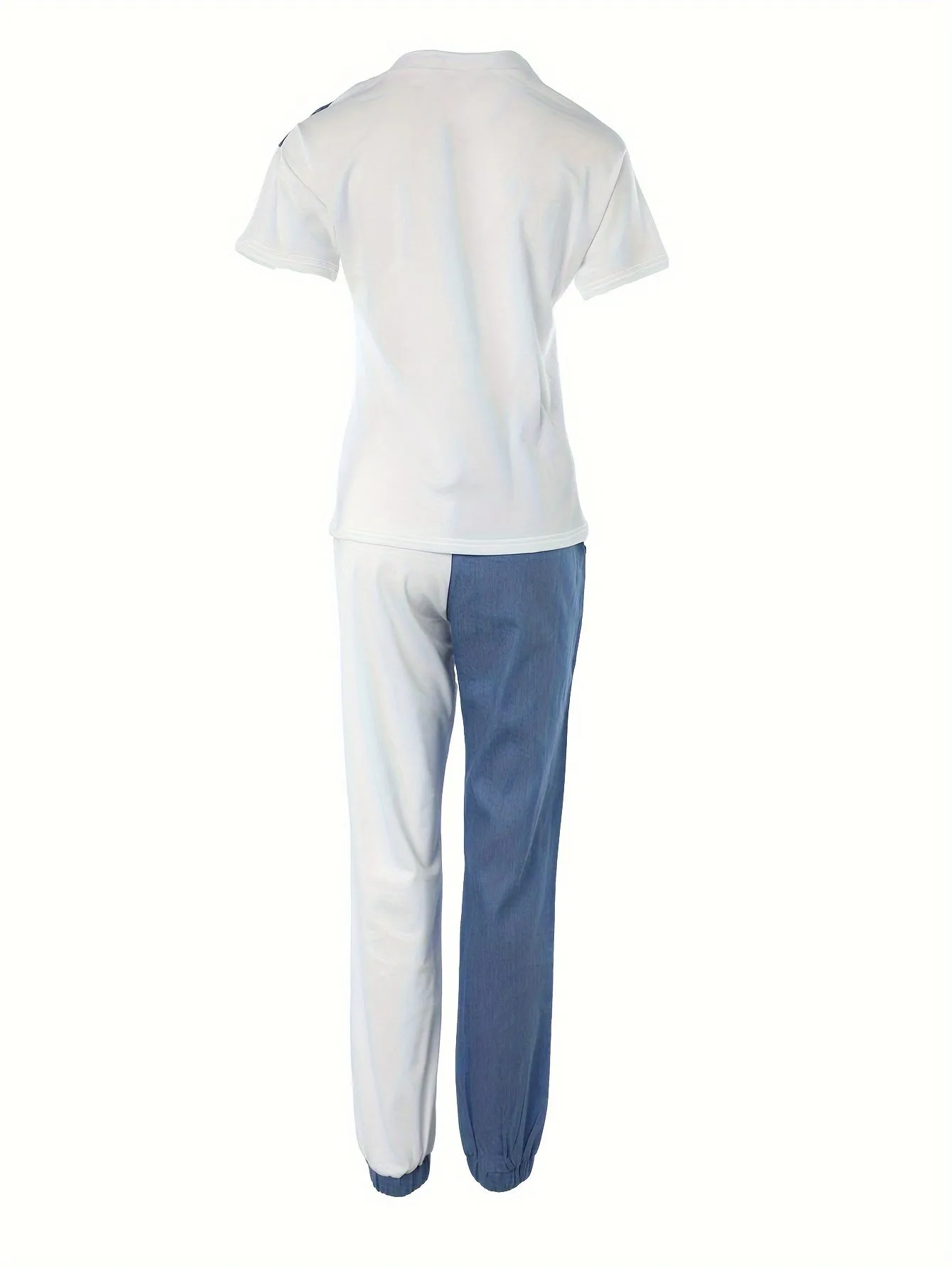 Effortlessly Chic Two-Piece Set - Women's Casual Colorblock Crew Neck Short Sleeve Top with Cozy Drawstring Pants for Daily Wear & Leisure