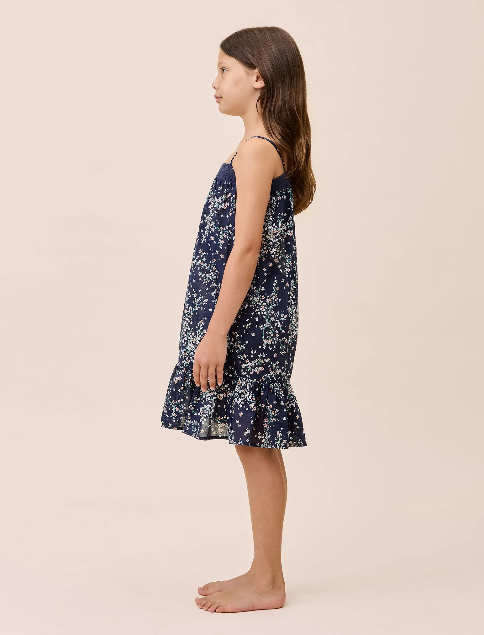 Navy Cheri Blossom Girls Strappy Nightgown