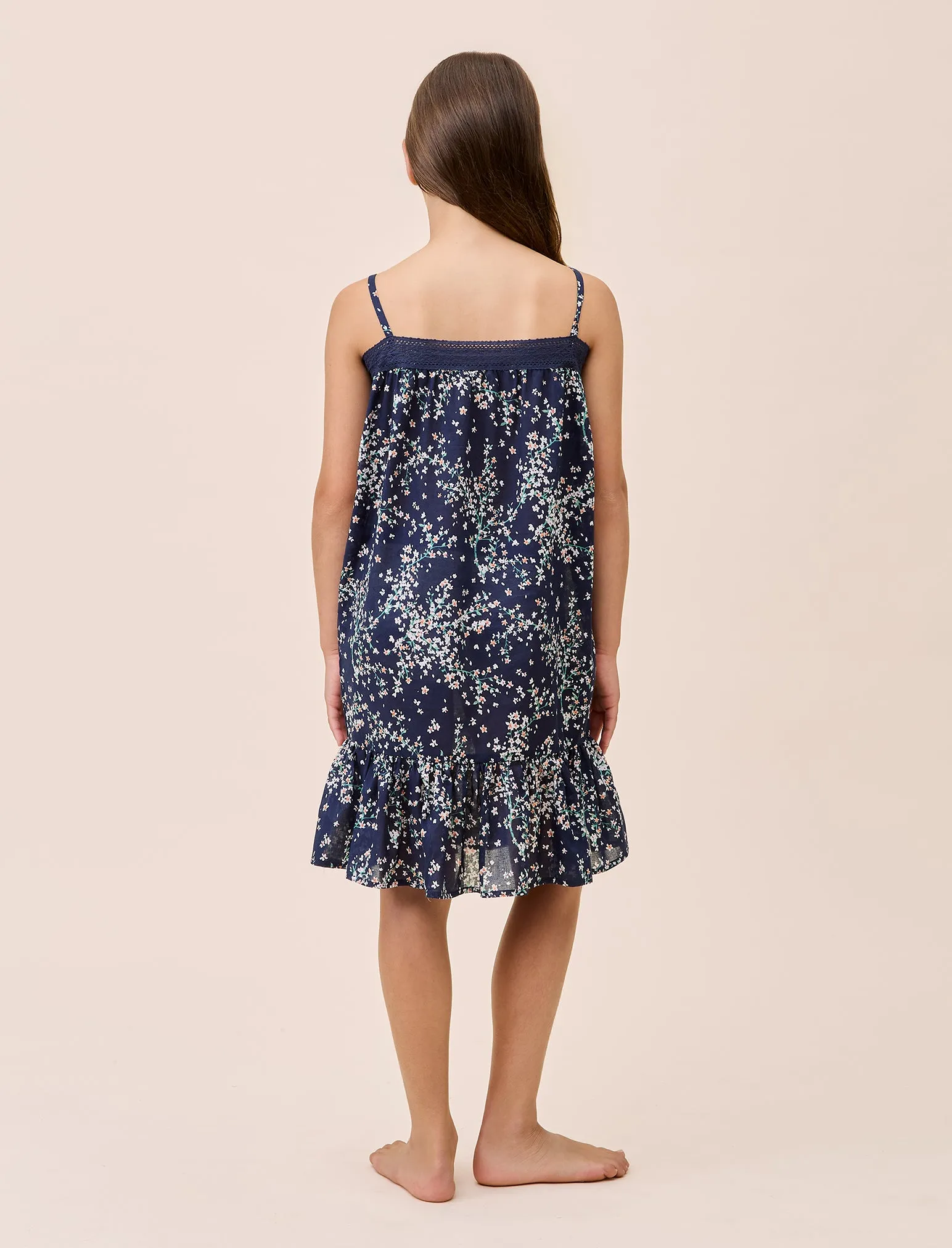 Navy Cheri Blossom Girls Strappy Nightgown