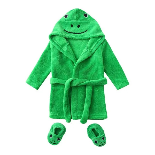 Newborn Baby Layette Boys /Girls Baby Pajamas Cartoon Yellow Duck Style Flannel Bathrobes Hoodie Sleepwear Footwear