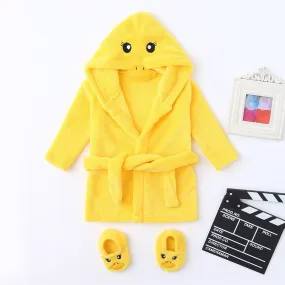 Newborn Baby Layette Boys /Girls Baby Pajamas Cartoon Yellow Duck Style Flannel Bathrobes Hoodie Sleepwear Footwear