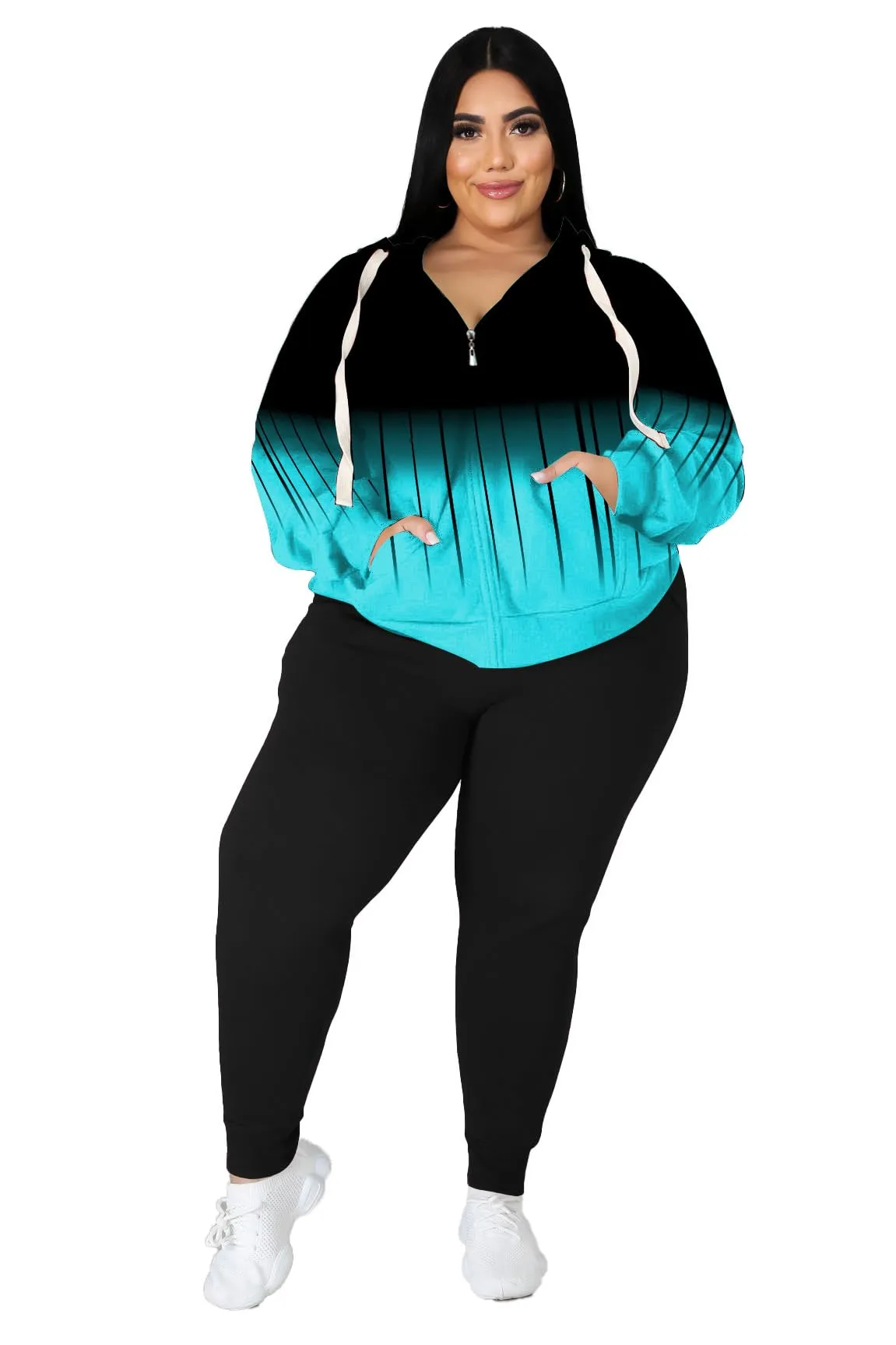 PINSV Women Plus Size 2 Piece Outfits Sweatsuits Hooded Tracksuit Jogging Suits