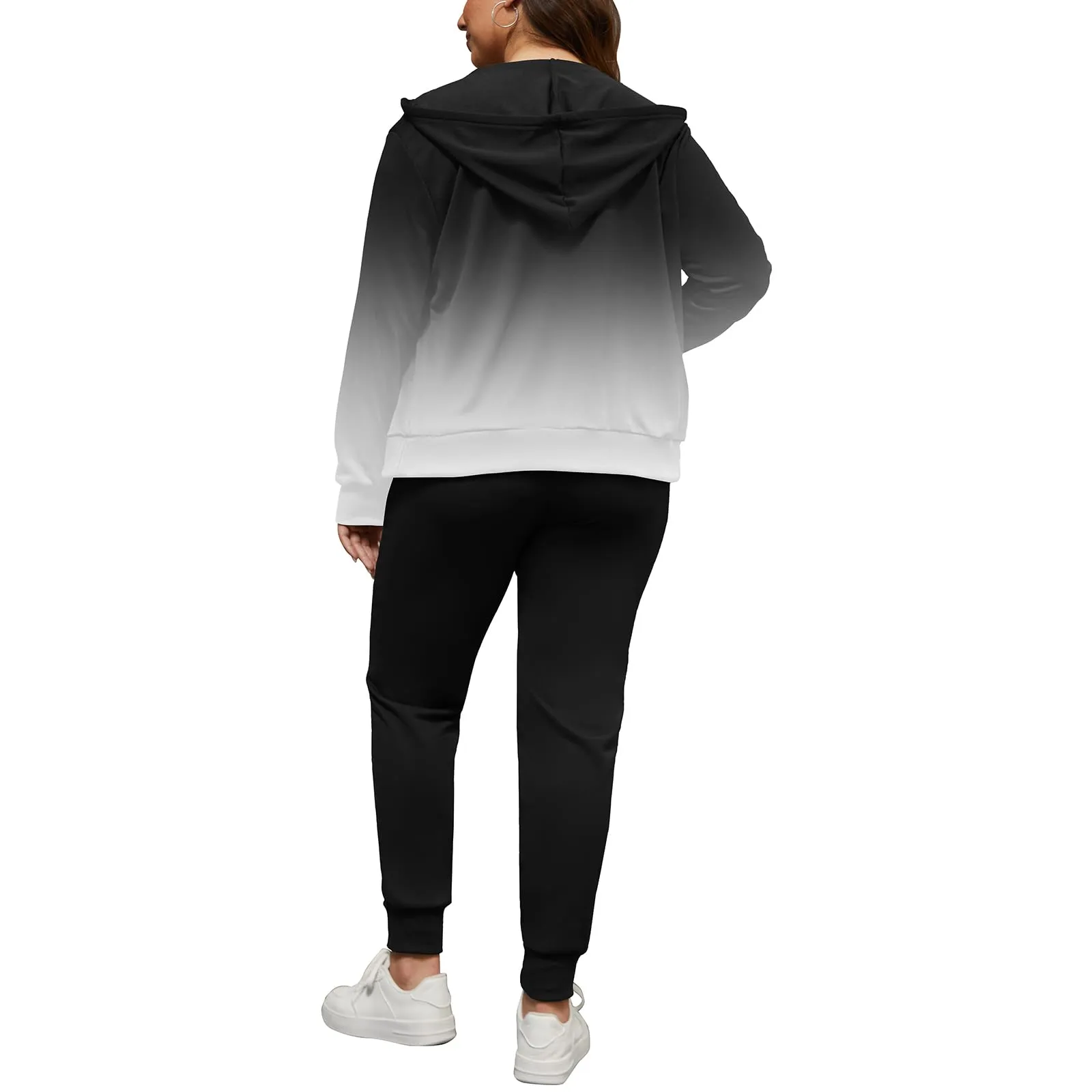 PINSV Women Plus Size 2 Piece Outfits Sweatsuits Hooded Tracksuit Jogging Suits