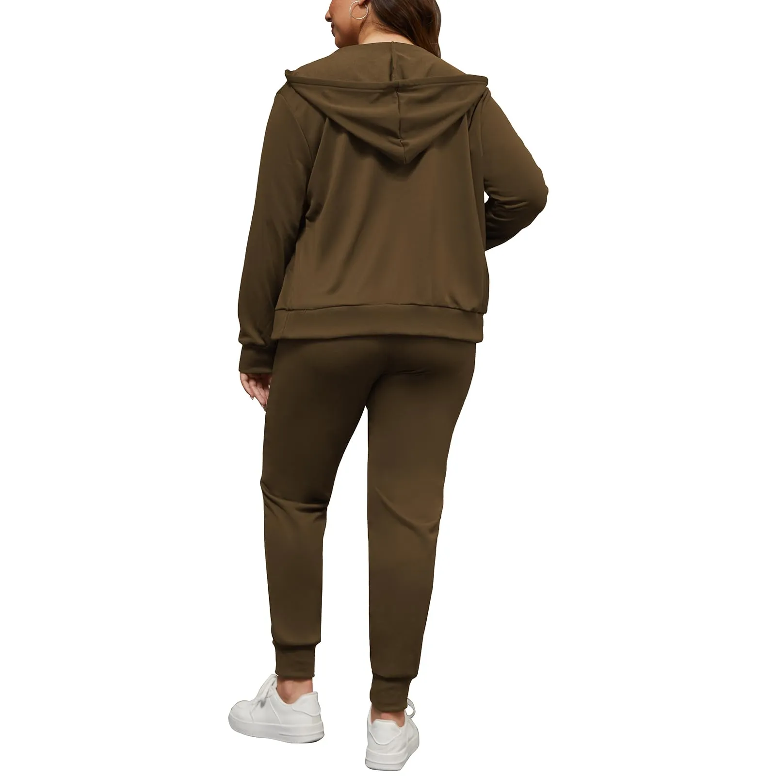 PINSV Women Plus Size 2 Piece Outfits Sweatsuits Hooded Tracksuit Jogging Suits