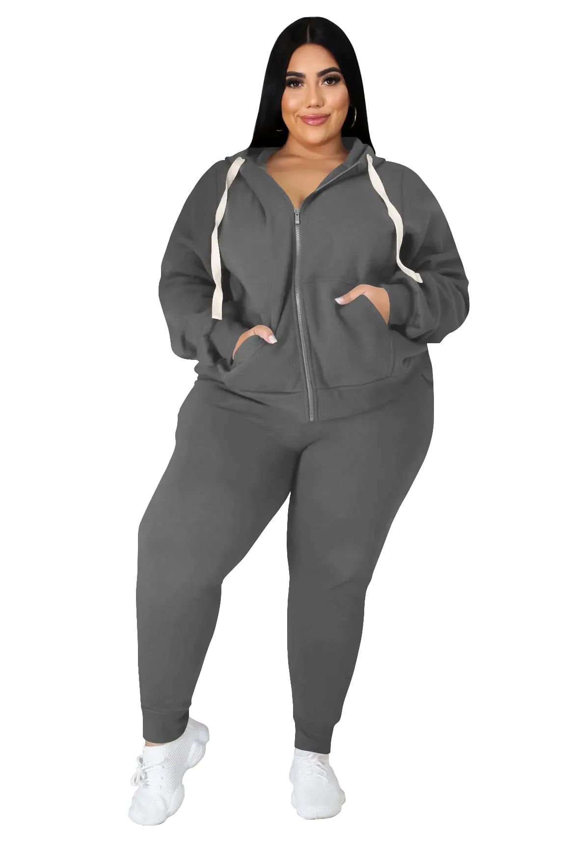 PINSV Women Plus Size 2 Piece Outfits Sweatsuits Hooded Tracksuit Jogging Suits