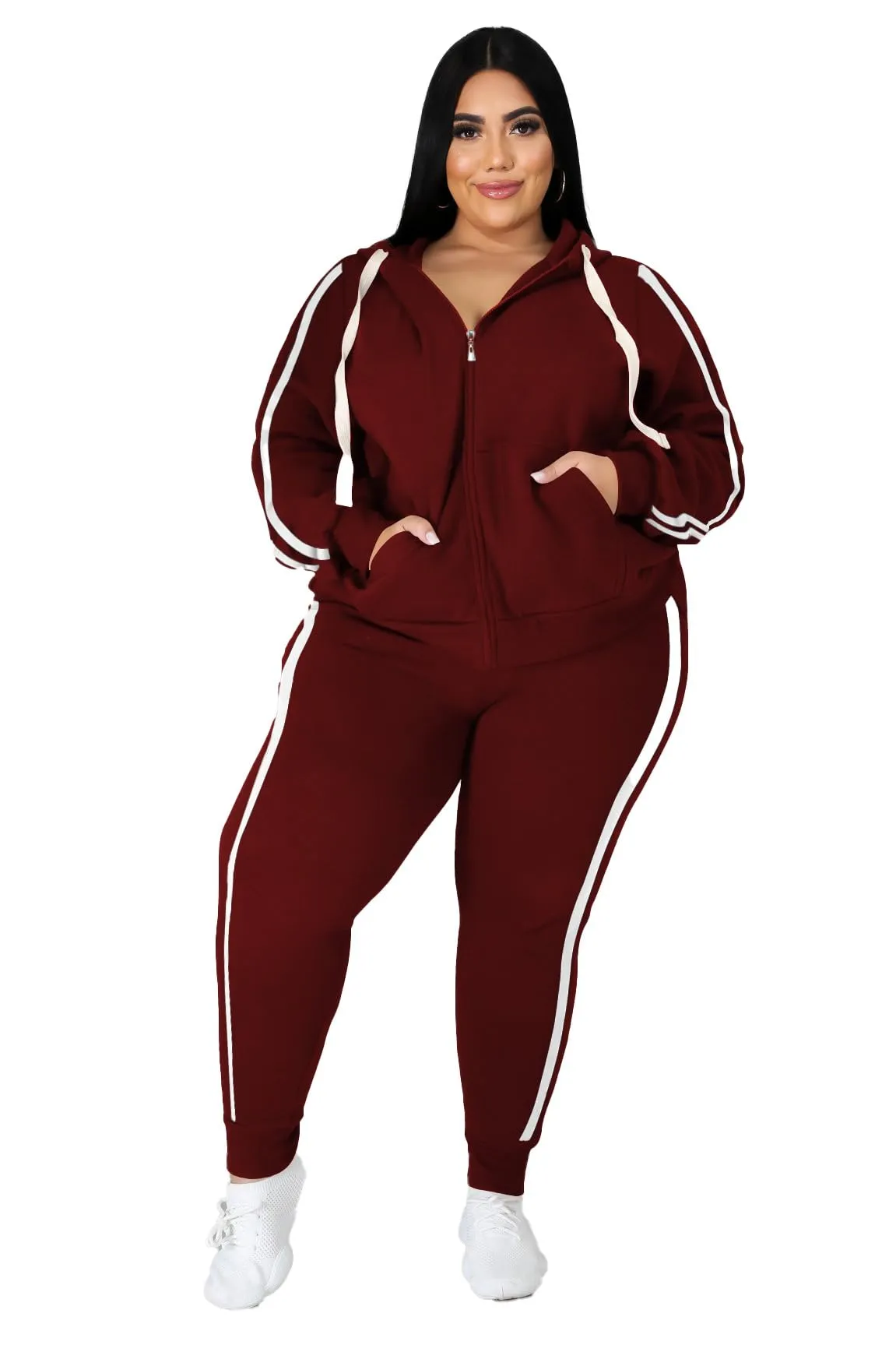 PINSV Women Plus Size 2 Piece Outfits Sweatsuits Hooded Tracksuit Jogging Suits