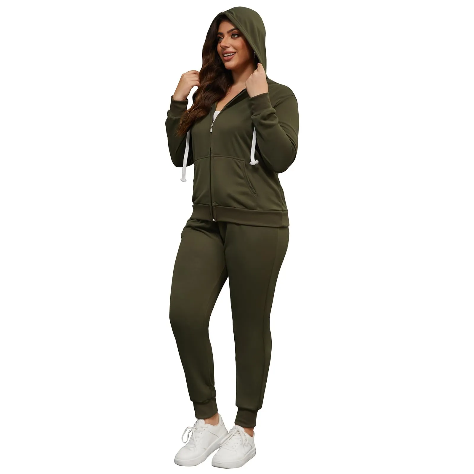 PINSV Women Plus Size 2 Piece Outfits Sweatsuits Hooded Tracksuit Jogging Suits