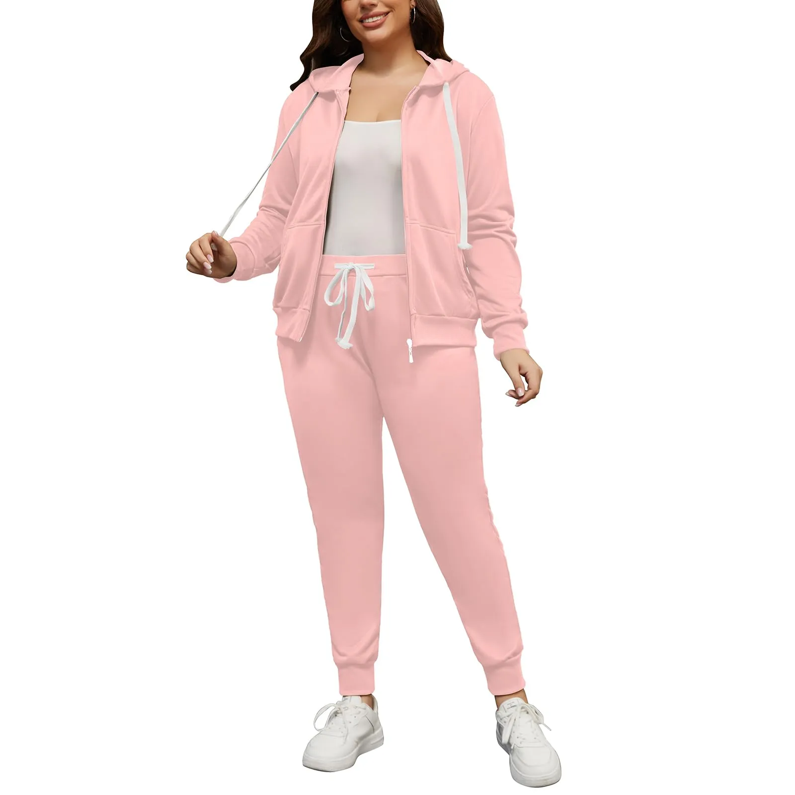 PINSV Women Plus Size 2 Piece Outfits Sweatsuits Hooded Tracksuit Jogging Suits