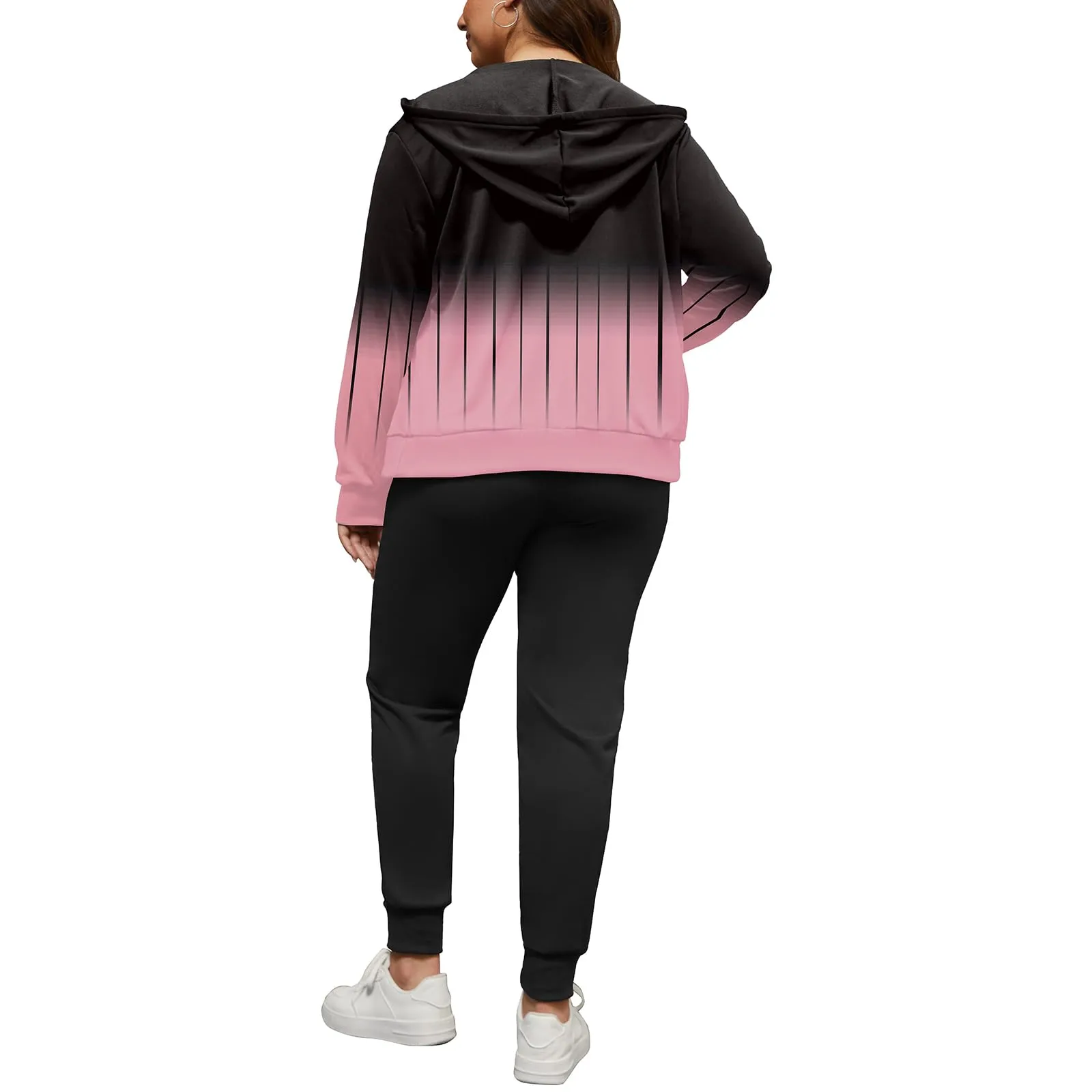PINSV Women Plus Size 2 Piece Outfits Sweatsuits Hooded Tracksuit Jogging Suits