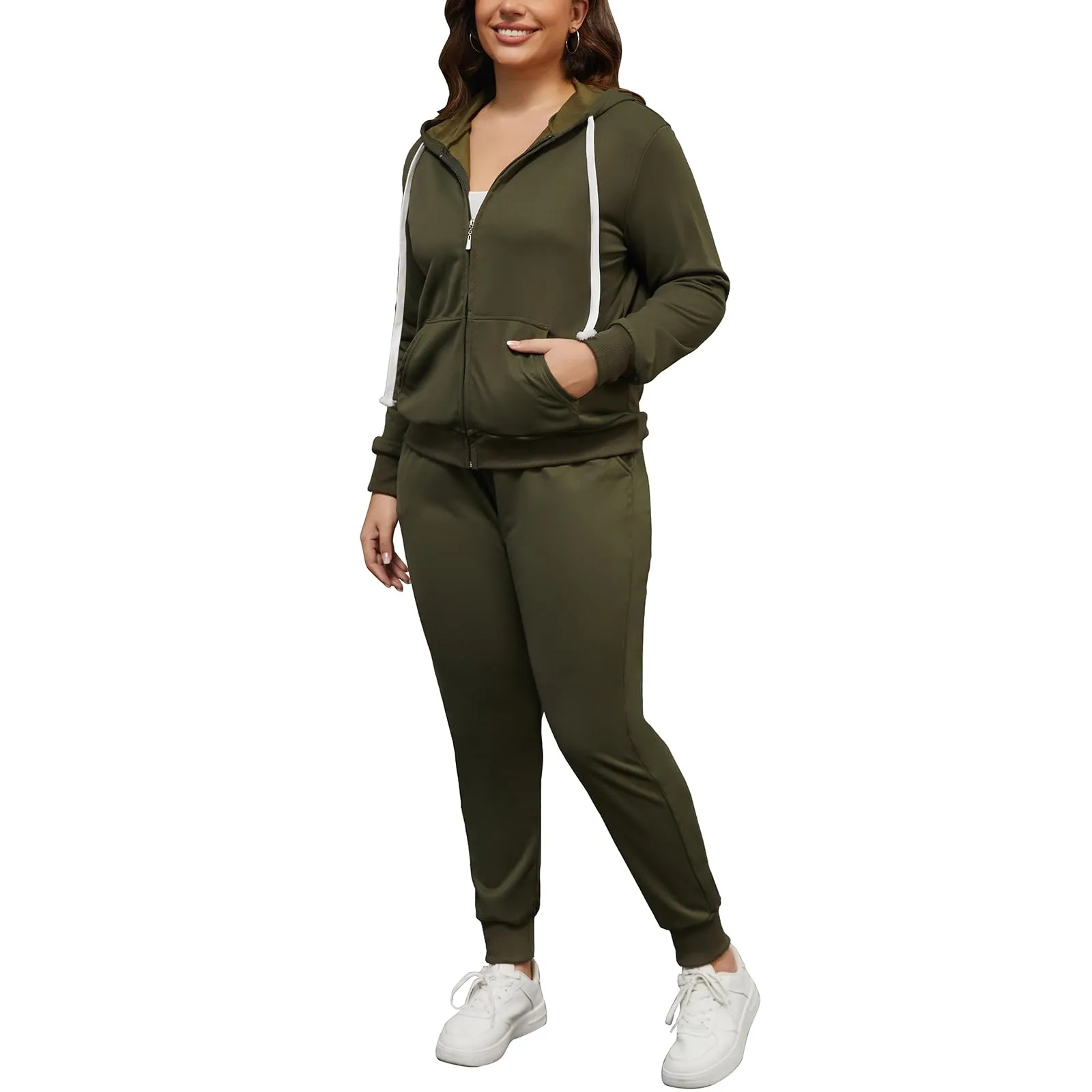 PINSV Women Plus Size 2 Piece Outfits Sweatsuits Hooded Tracksuit Jogging Suits