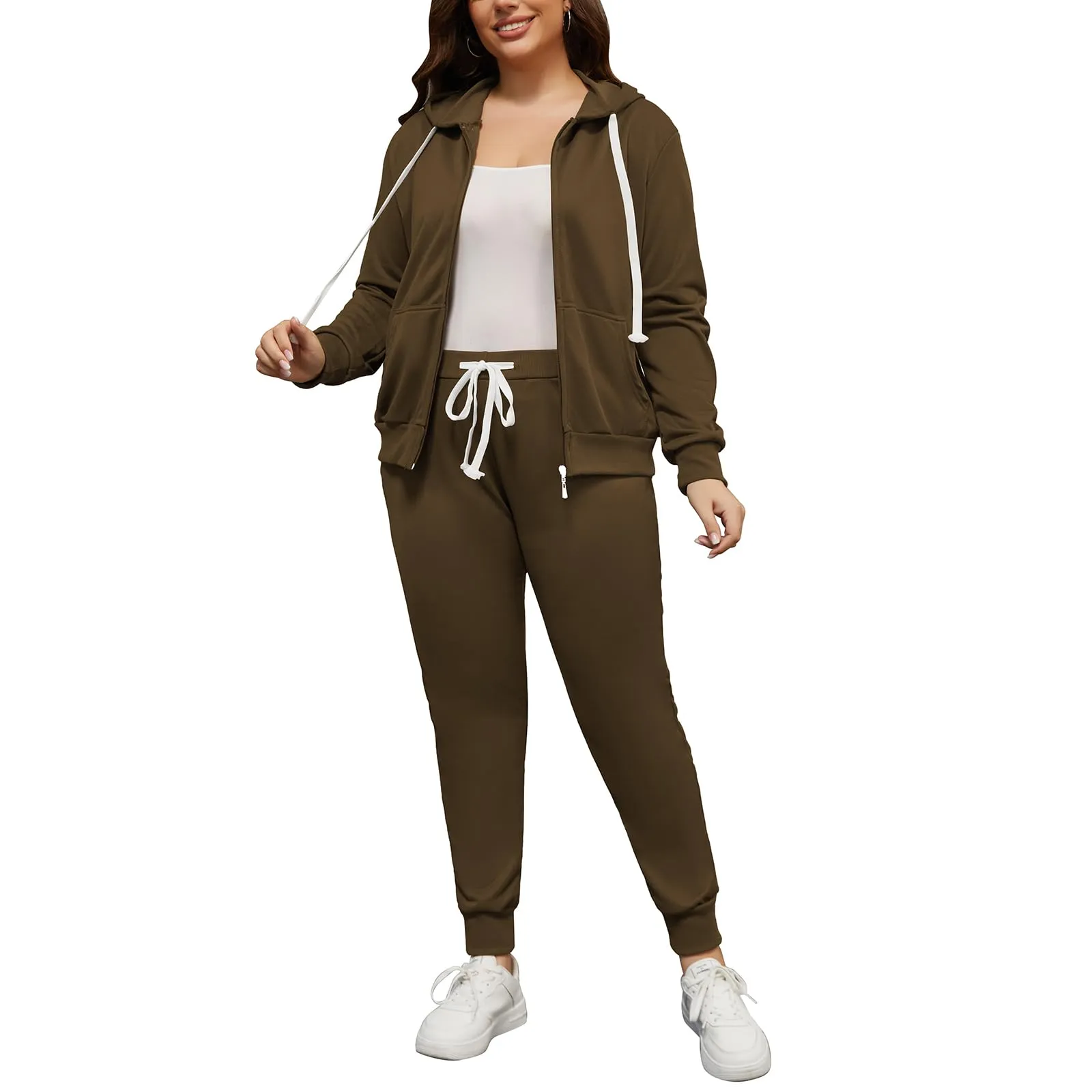 PINSV Women Plus Size 2 Piece Outfits Sweatsuits Hooded Tracksuit Jogging Suits