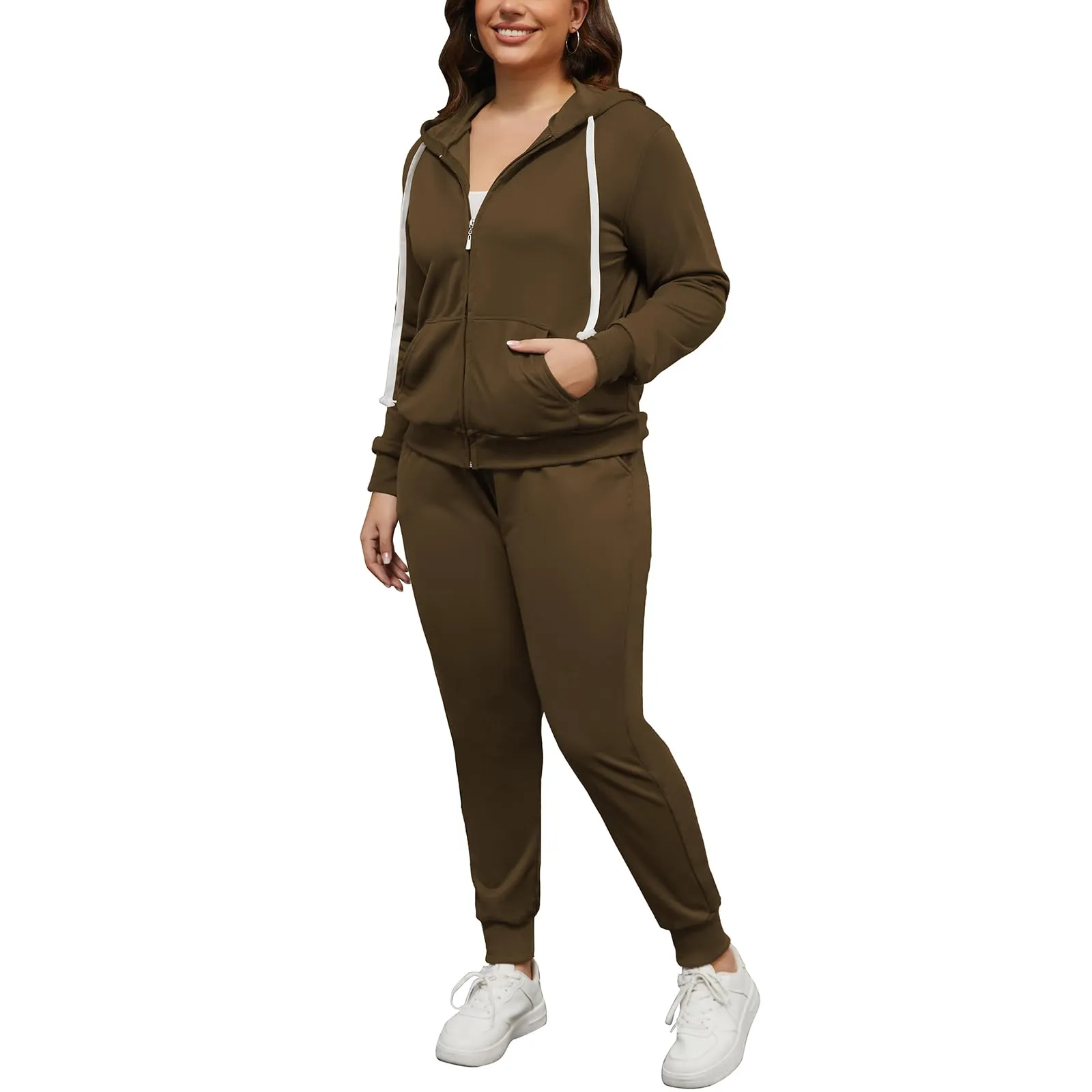 PINSV Women Plus Size 2 Piece Outfits Sweatsuits Hooded Tracksuit Jogging Suits
