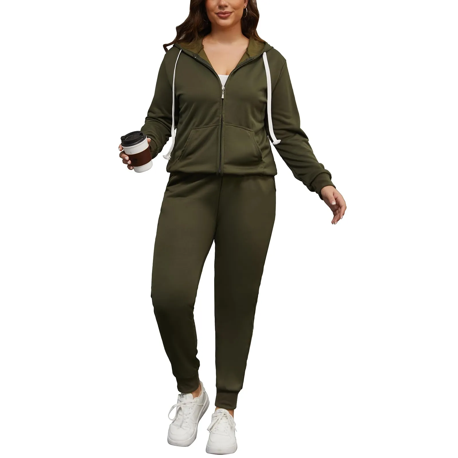PINSV Women Plus Size 2 Piece Outfits Sweatsuits Hooded Tracksuit Jogging Suits