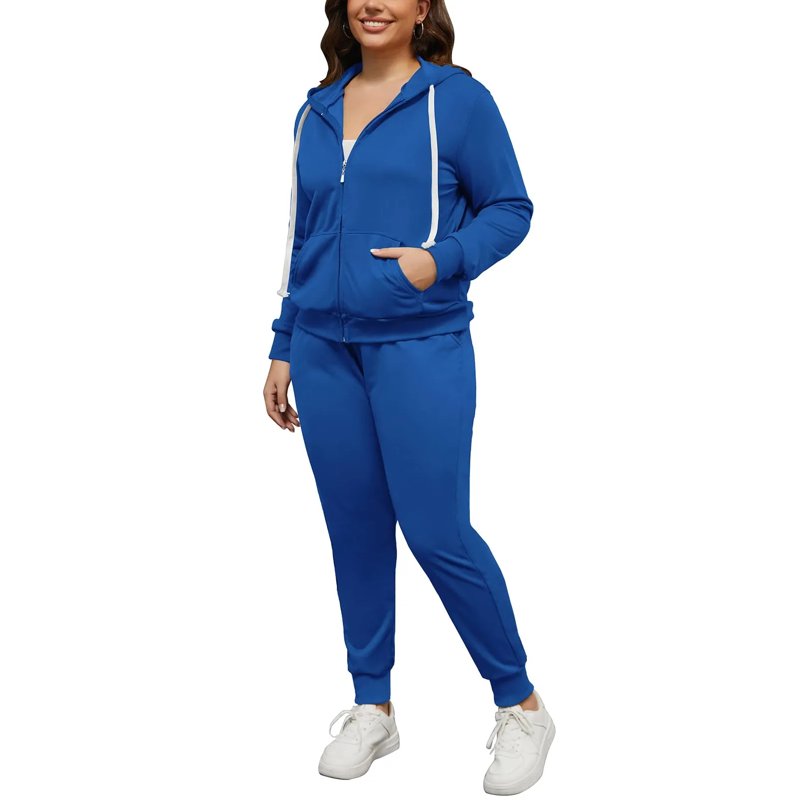 PINSV Women Plus Size 2 Piece Outfits Sweatsuits Hooded Tracksuit Jogging Suits