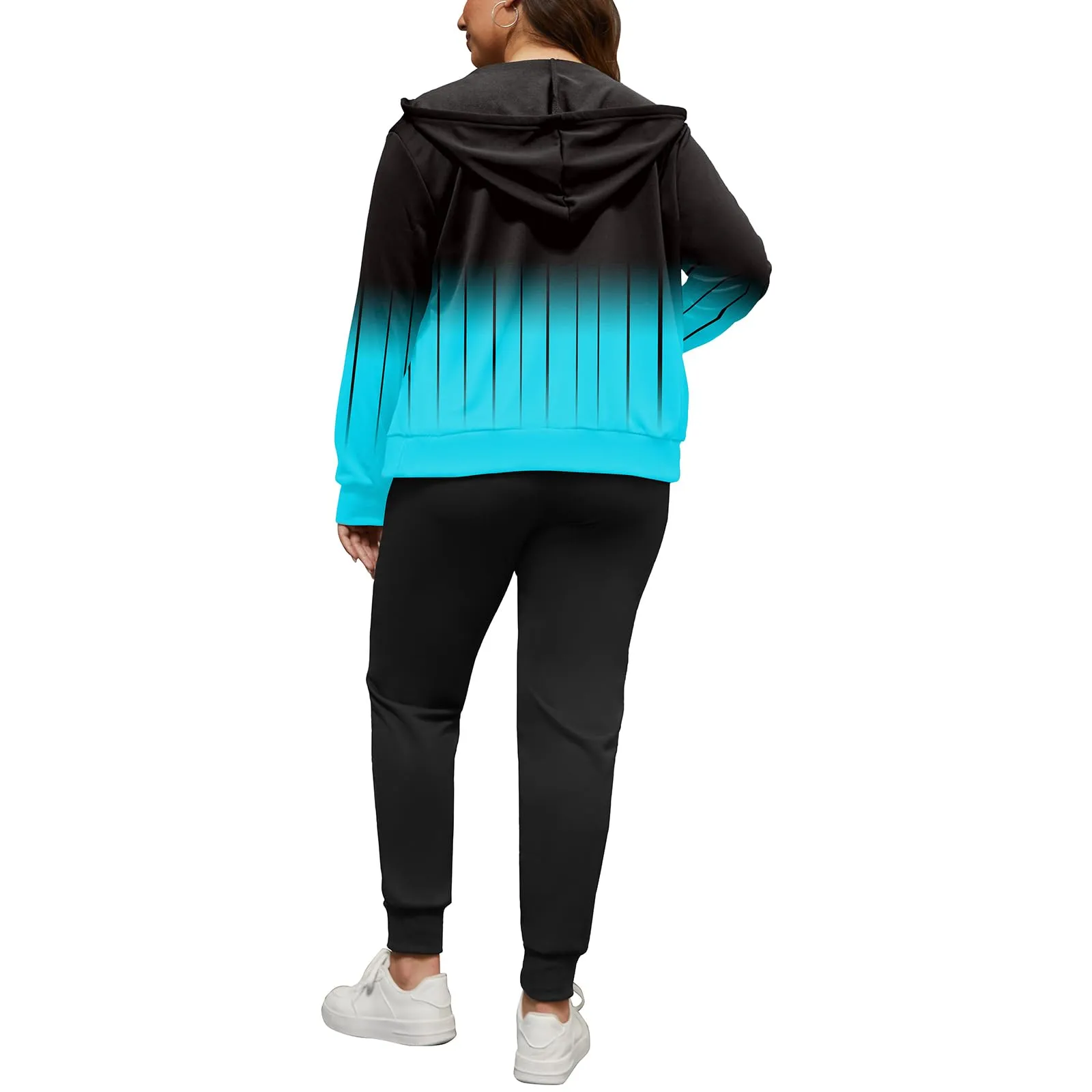 PINSV Women Plus Size 2 Piece Outfits Sweatsuits Hooded Tracksuit Jogging Suits