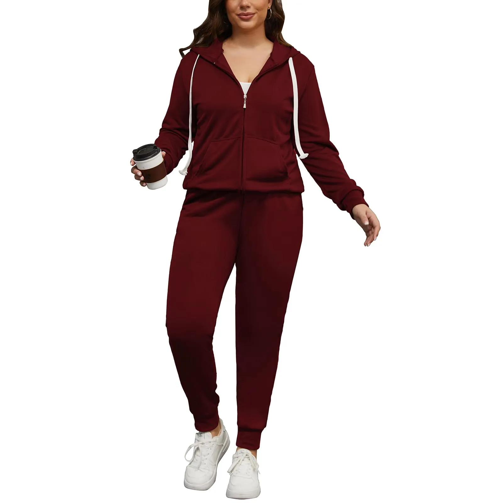 PINSV Women Plus Size 2 Piece Outfits Sweatsuits Hooded Tracksuit Jogging Suits