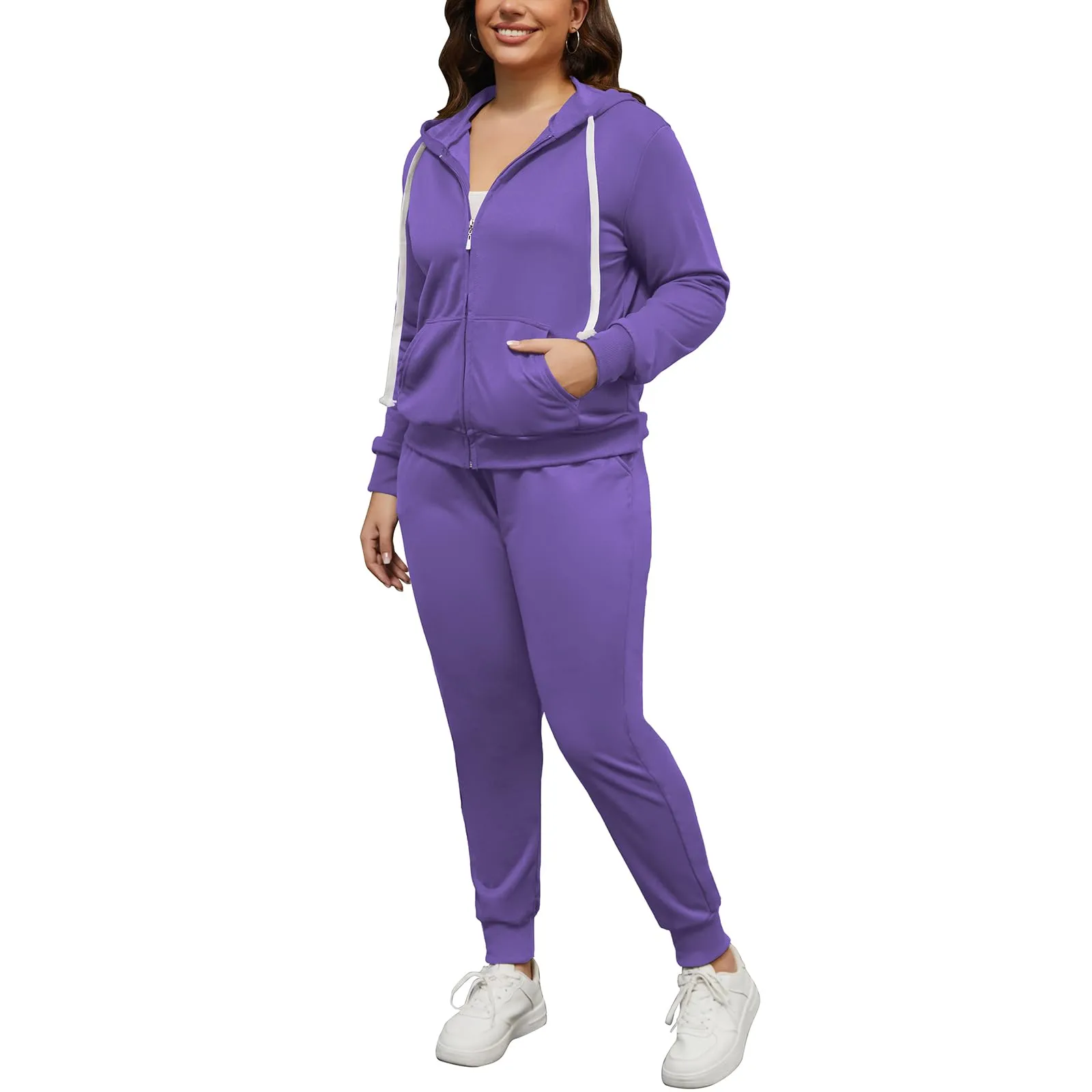 PINSV Women Plus Size 2 Piece Outfits Sweatsuits Hooded Tracksuit Jogging Suits