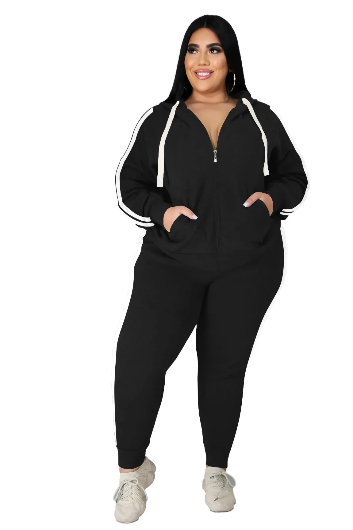 PINSV Women Plus Size 2 Piece Outfits Sweatsuits Hooded Tracksuit Jogging Suits