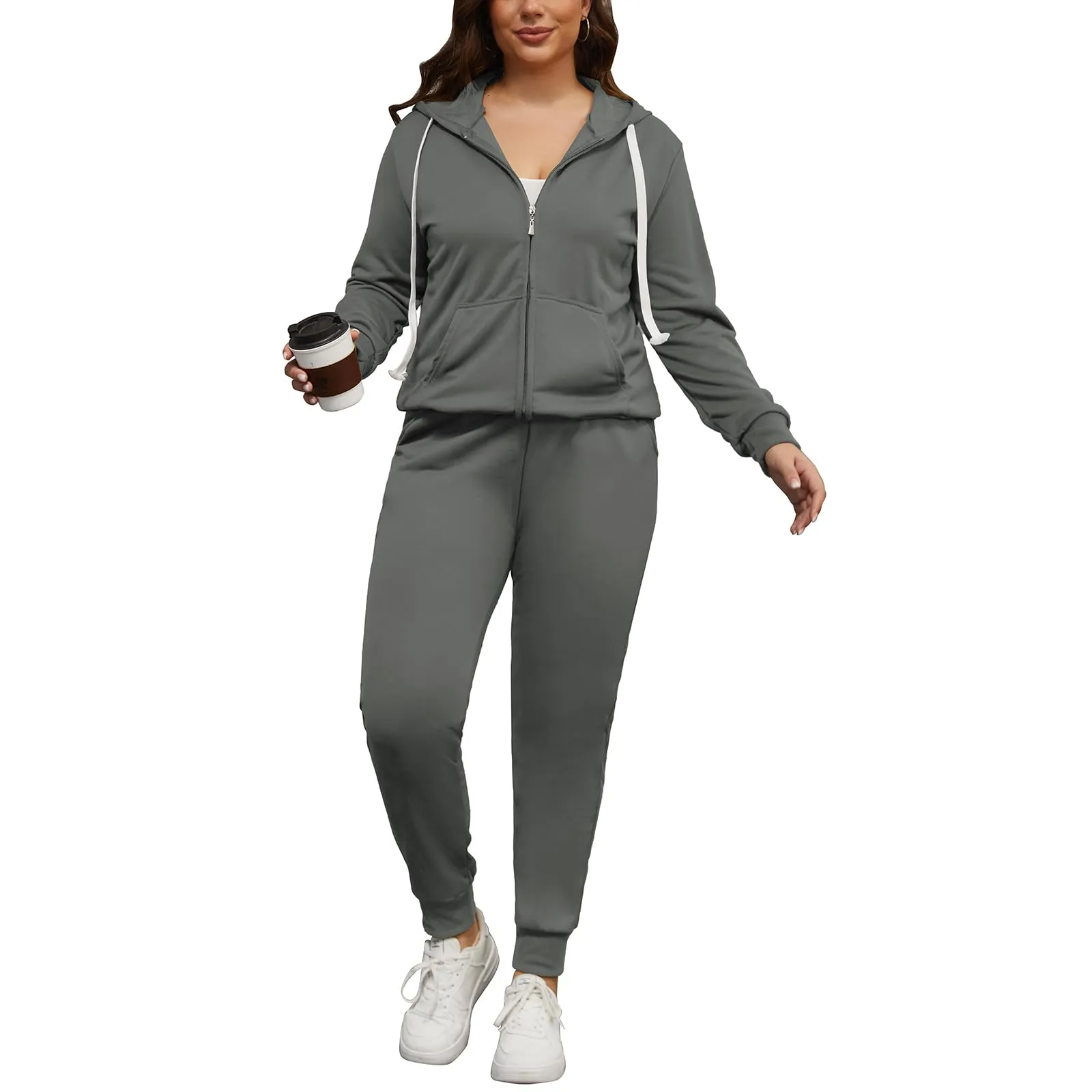 PINSV Women Plus Size 2 Piece Outfits Sweatsuits Hooded Tracksuit Jogging Suits