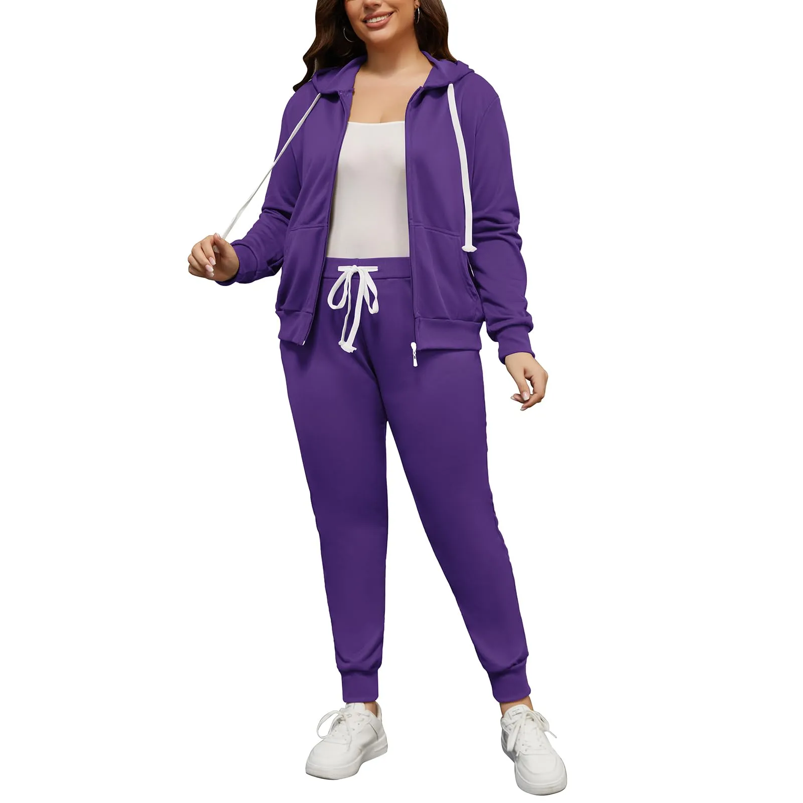 PINSV Women Plus Size 2 Piece Outfits Sweatsuits Hooded Tracksuit Jogging Suits