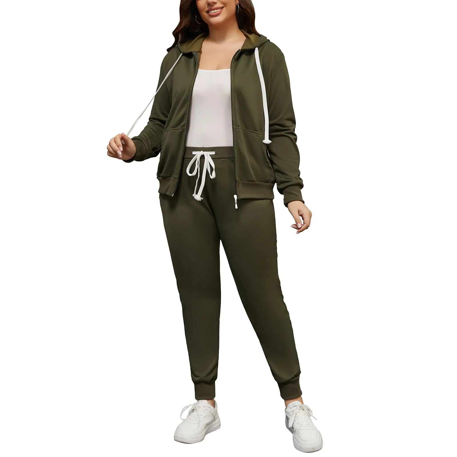PINSV Women Plus Size 2 Piece Outfits Sweatsuits Hooded Tracksuit Jogging Suits