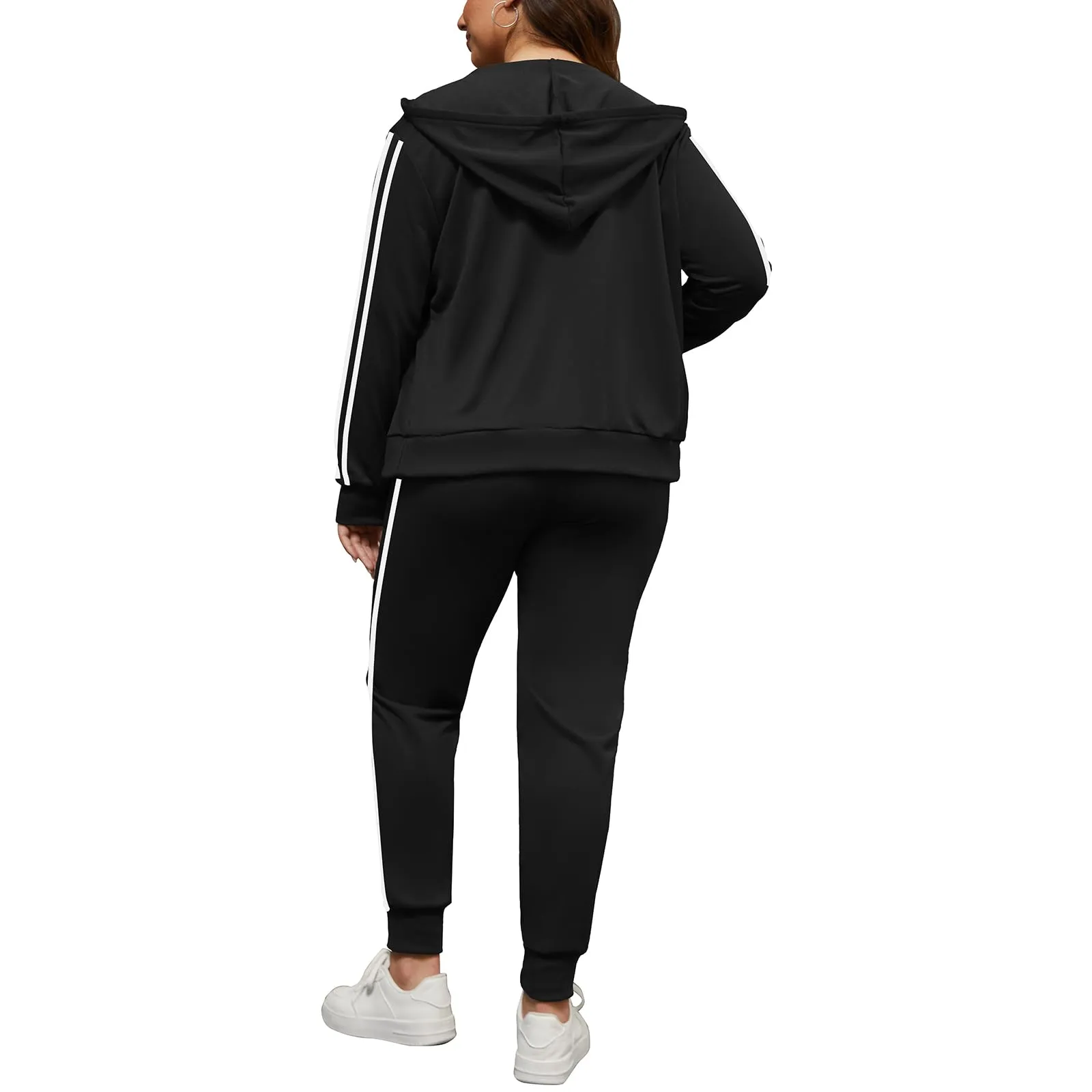 PINSV Women Plus Size 2 Piece Outfits Sweatsuits Hooded Tracksuit Jogging Suits