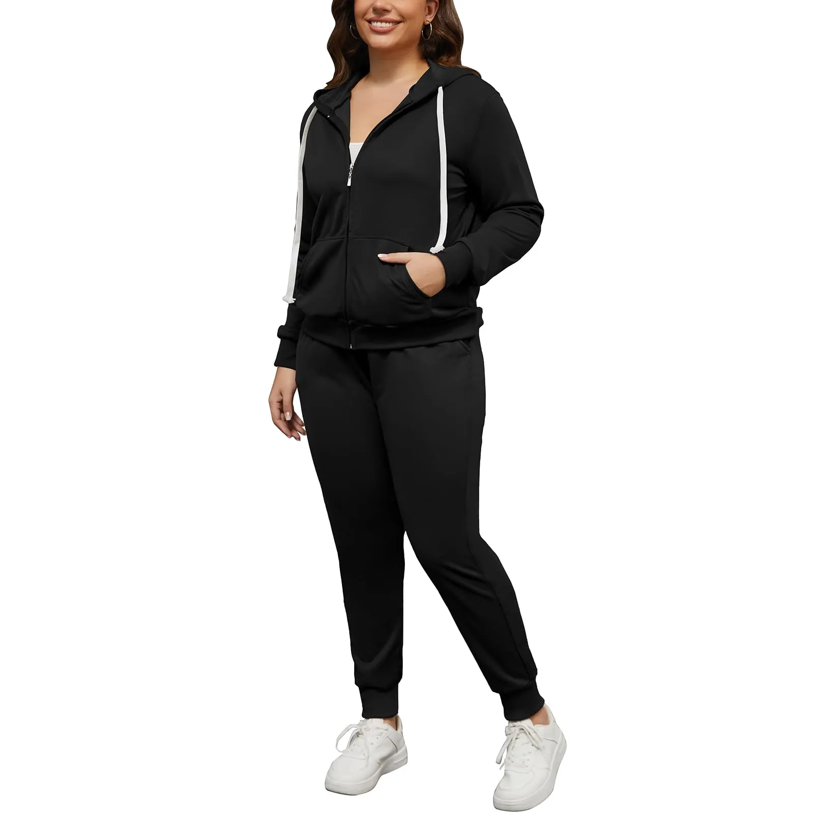 PINSV Women Plus Size 2 Piece Outfits Sweatsuits Hooded Tracksuit Jogging Suits