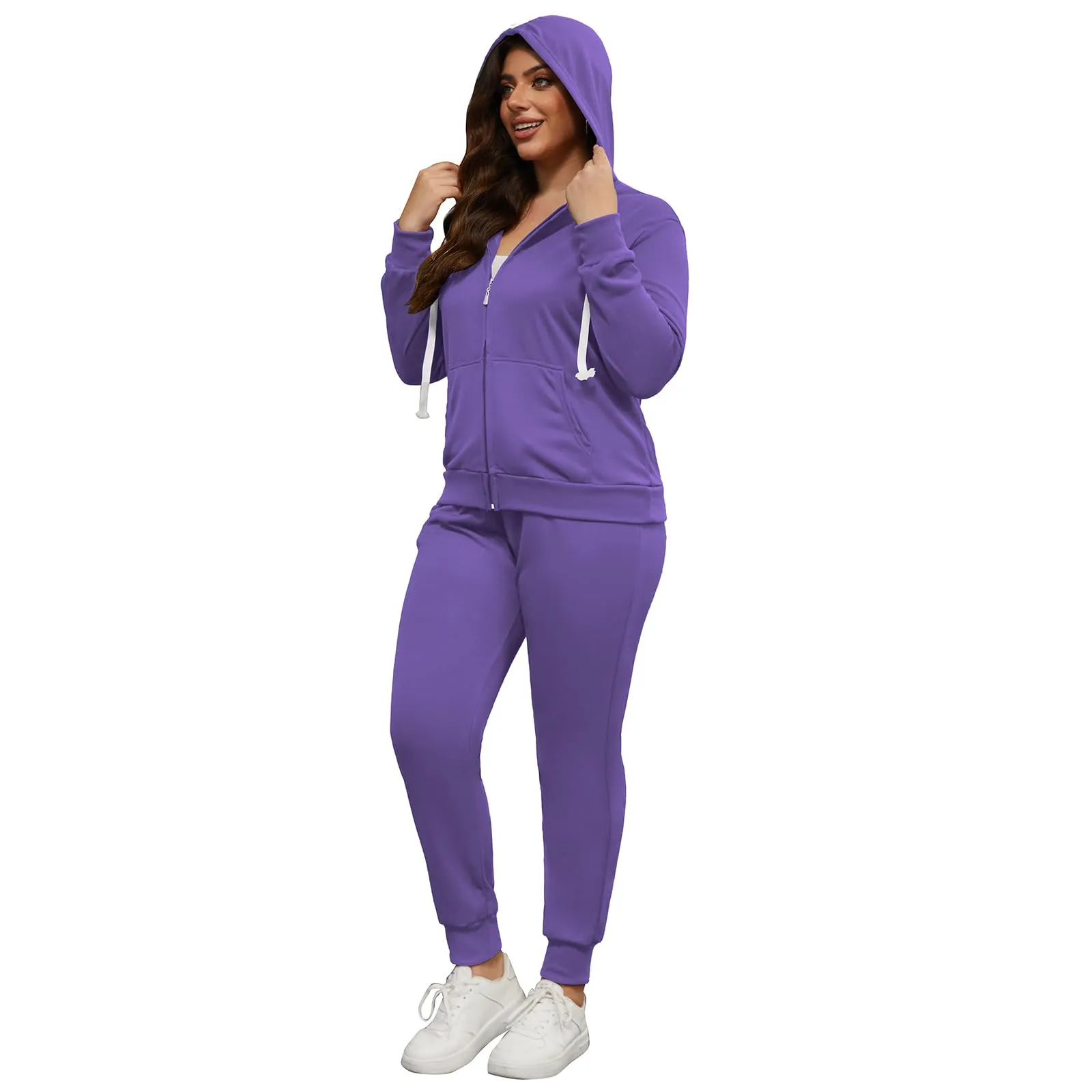 PINSV Women Plus Size 2 Piece Outfits Sweatsuits Hooded Tracksuit Jogging Suits