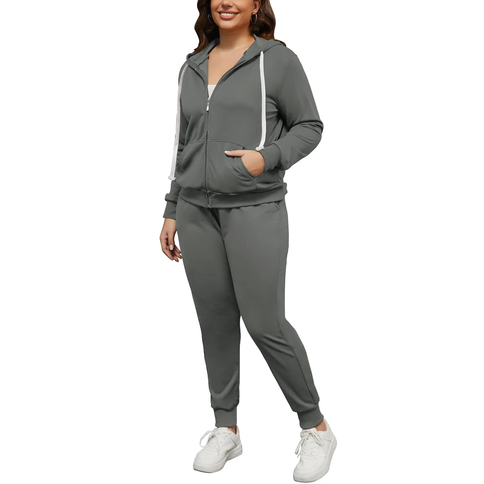 PINSV Women Plus Size 2 Piece Outfits Sweatsuits Hooded Tracksuit Jogging Suits