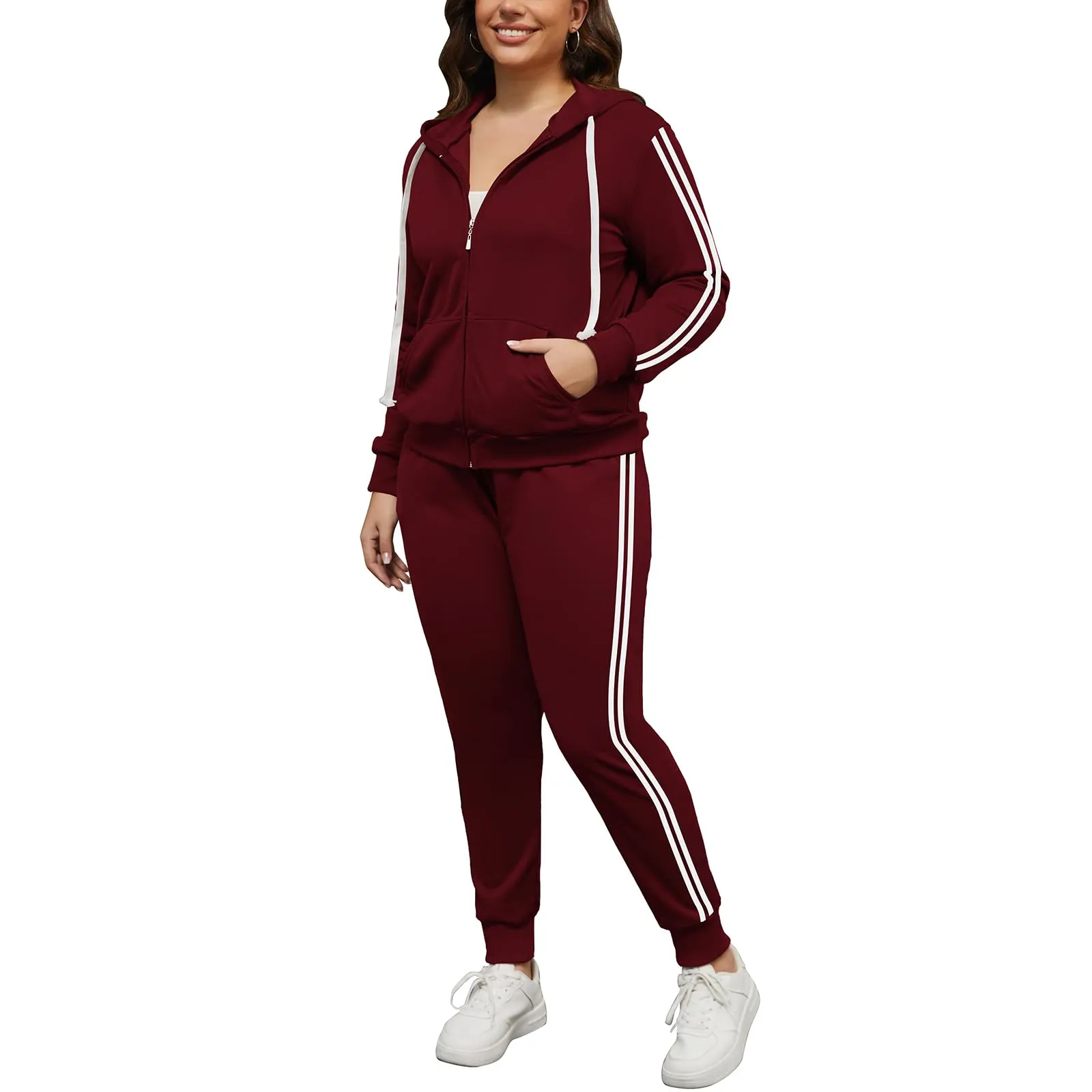 PINSV Women Plus Size 2 Piece Outfits Sweatsuits Hooded Tracksuit Jogging Suits