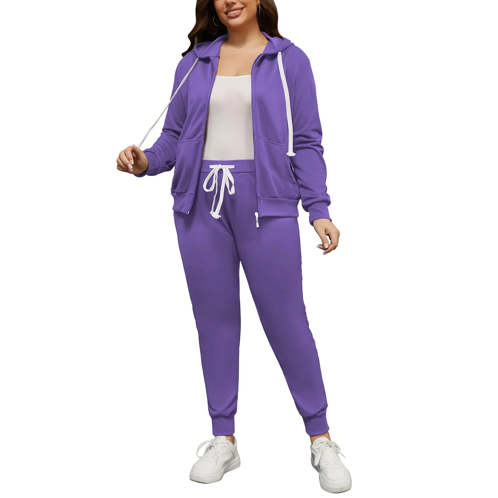 PINSV Women Plus Size 2 Piece Outfits Sweatsuits Hooded Tracksuit Jogging Suits