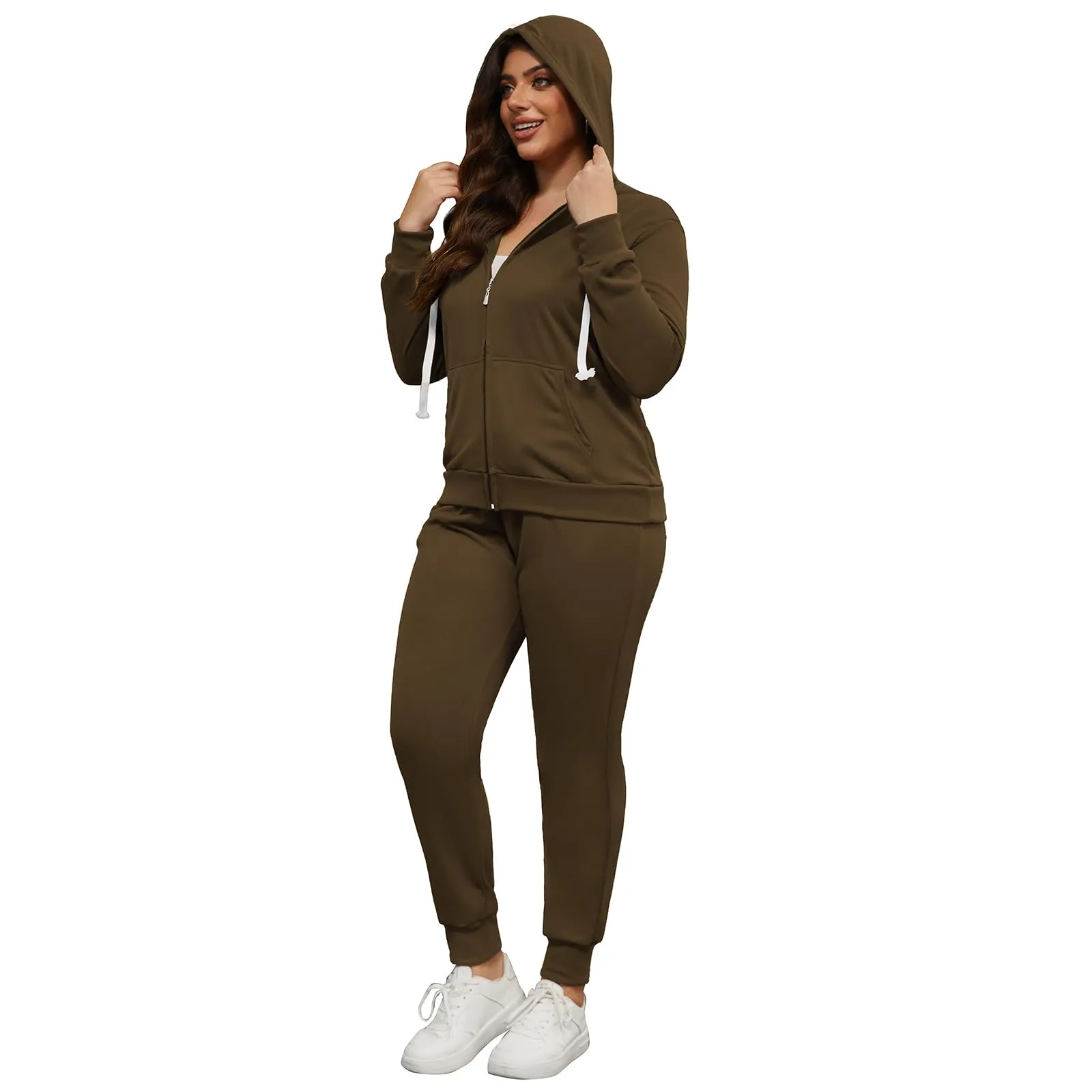 PINSV Women Plus Size 2 Piece Outfits Sweatsuits Hooded Tracksuit Jogging Suits