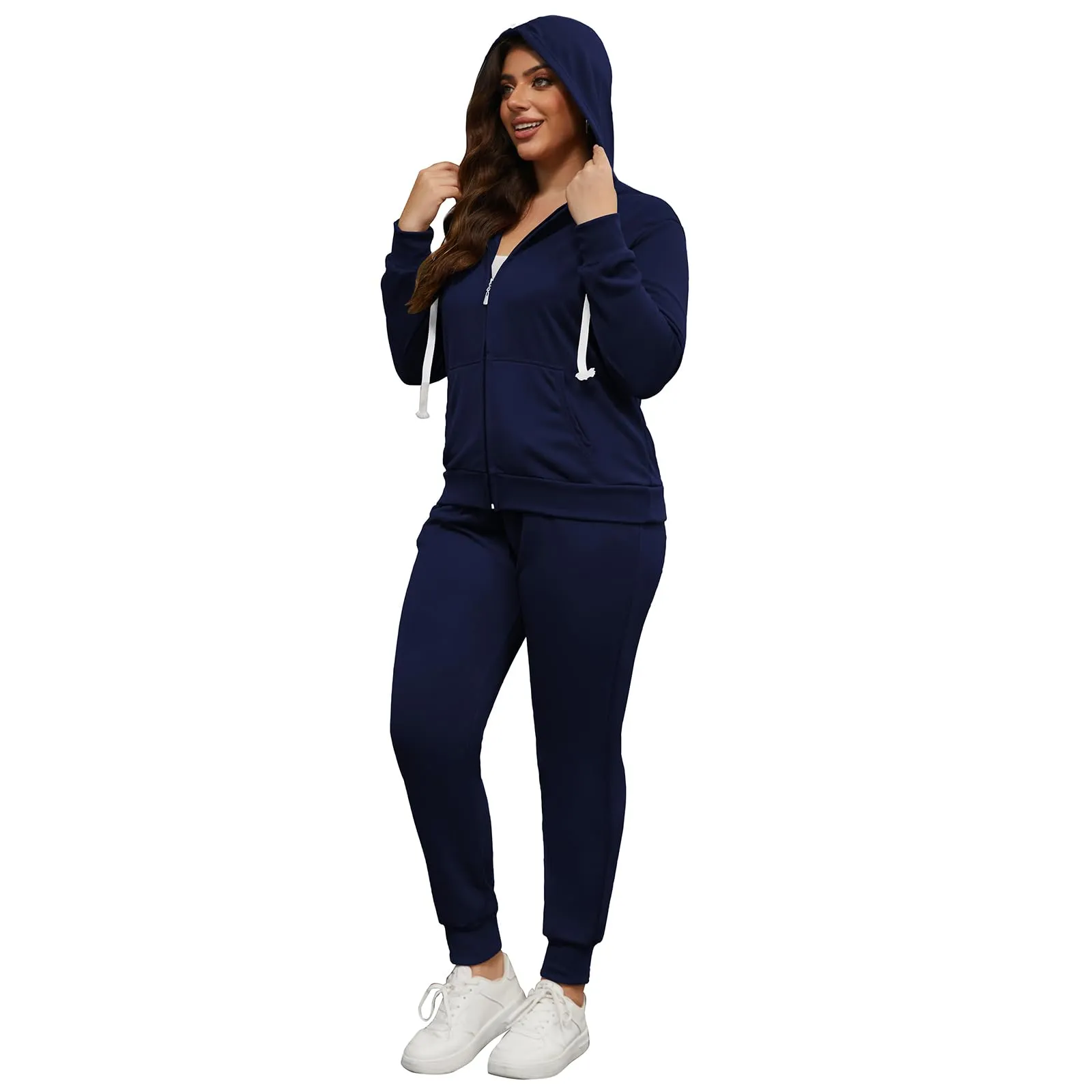 PINSV Women Plus Size 2 Piece Outfits Sweatsuits Hooded Tracksuit Jogging Suits